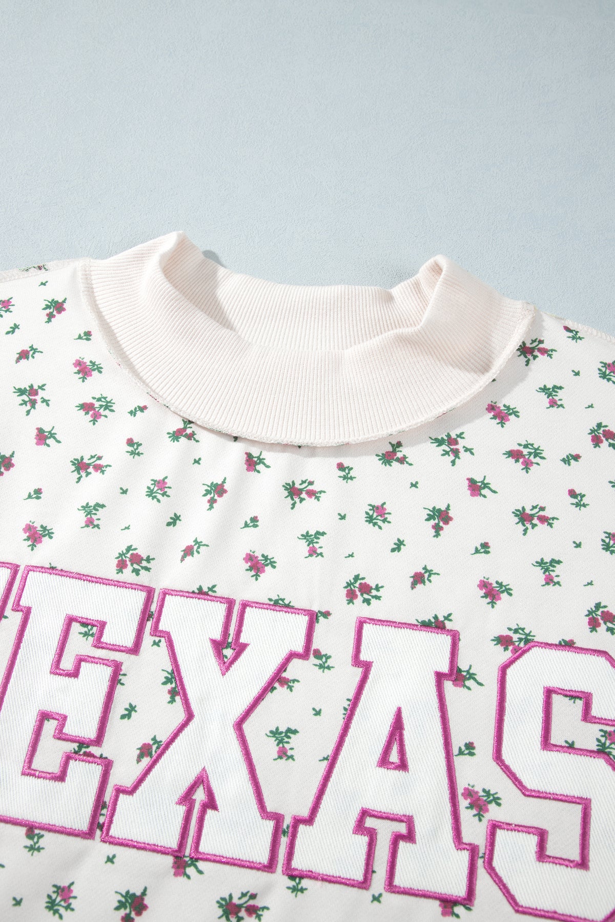 Apricot Floral Print Texas Long Sleeve Ribbed Neck Tunic Plus Size Sweatshirt